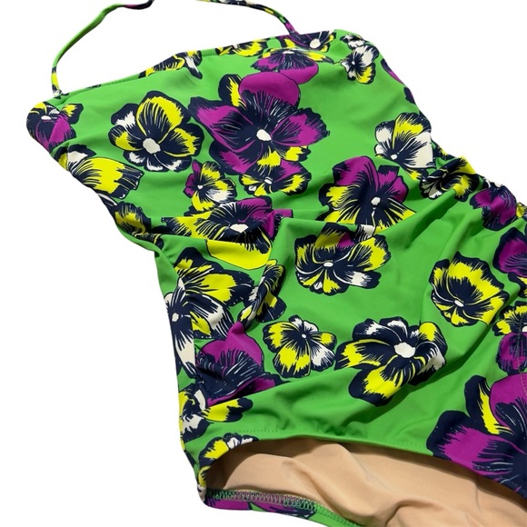 J.Crew One-piece Tube Top Halter Neck Backless Swimsuit Preppy Green Size Large - Picture 3 of 16